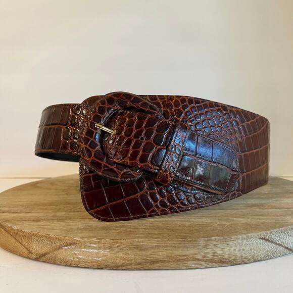 Vintage 90s Brown Genuine Leather Snake Skin Wide Wrap USA Made Size Large - Picture 11 of 12